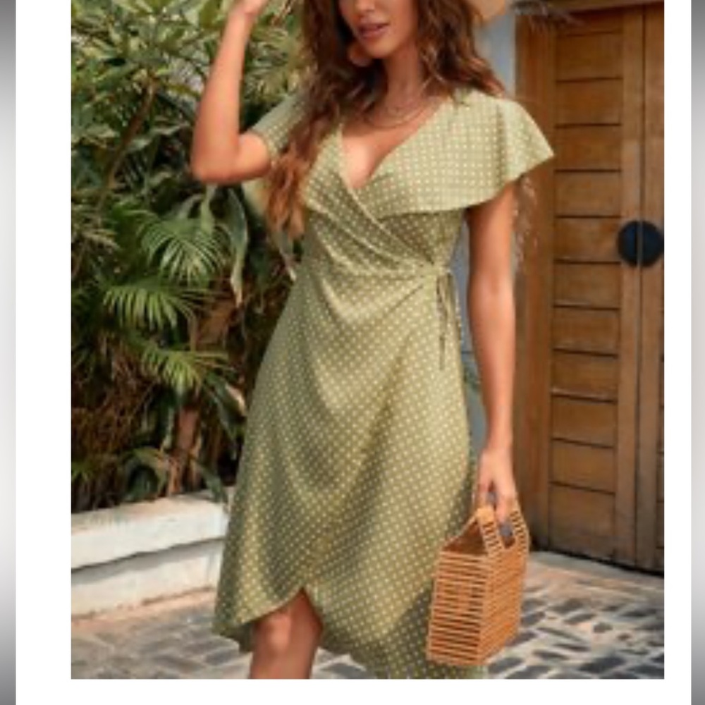 Green Polka Dot Wrap Dress